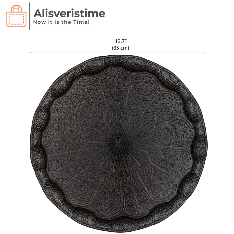 Alisveristime Turkish Ottoman Coffee Tea Serving Tray â€“ 13.60 inches, Metal with Traditional Motifs, Available in Five Colors (Black) - Image 3